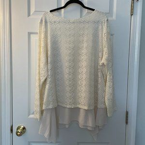 VENUS brand IVORY long-sleeve CROCHET LACE w/sheer underlay Plus-Size 3X Top